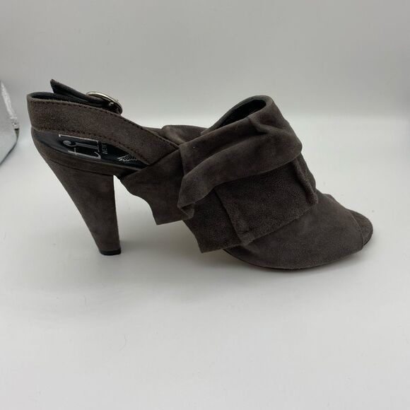 Tibi Grey Suede Ruffle Slingback Peep Toe Bootie 6B - Picture 9 of 10